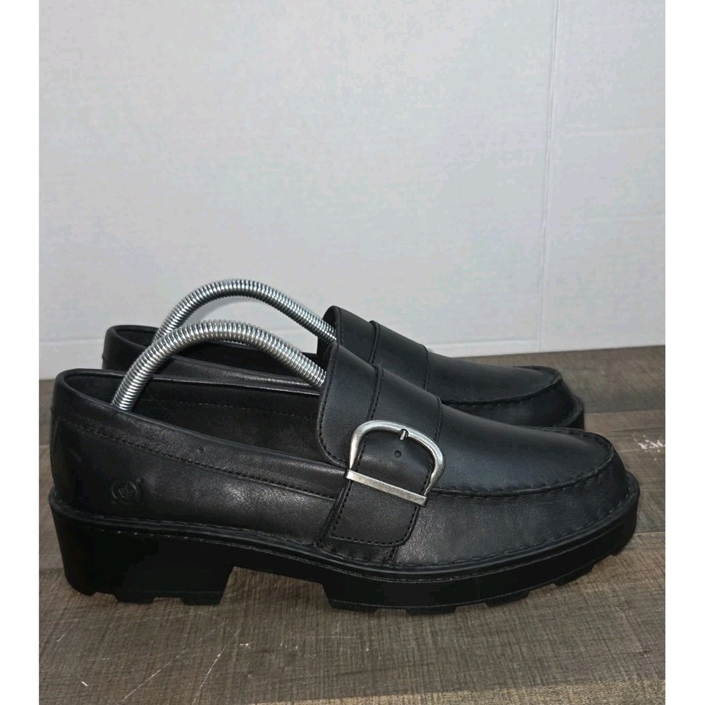 Born Contessa Black Leather Loafers Women's Size 10 M Platform Comfort Shoes